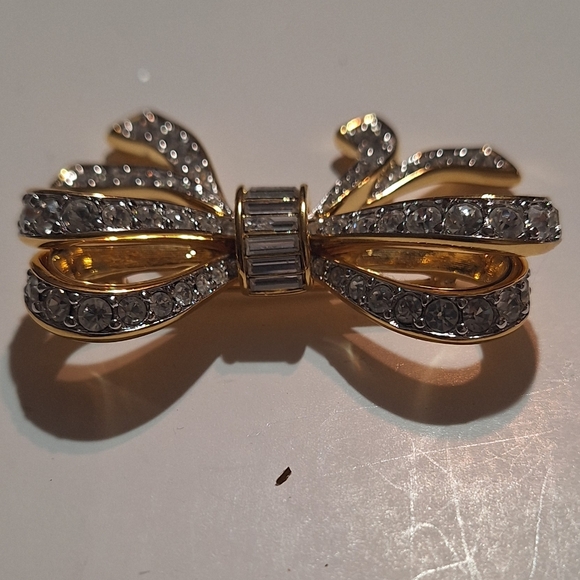 Large Swarovski Double Bow Brooch Pin - Picture 7 of 8